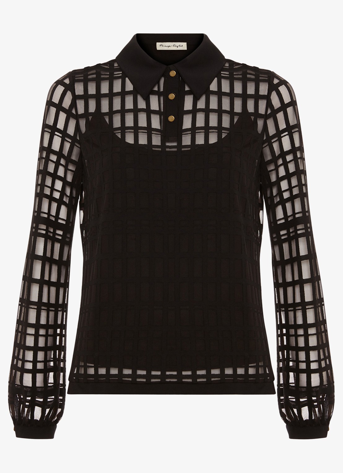 Phase Eight Kennedy semi-transparante blouse met polokraag - voorkant 7 zwart