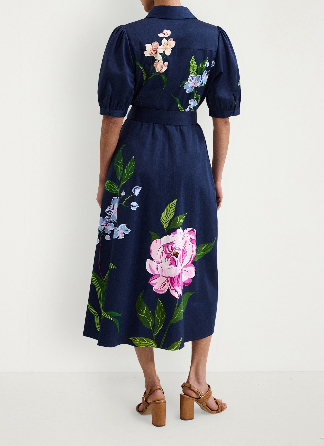 Phase Eight Kerrie midi jurk met bloemenprint en strikceintuur - achterkant 3 donkerblauw