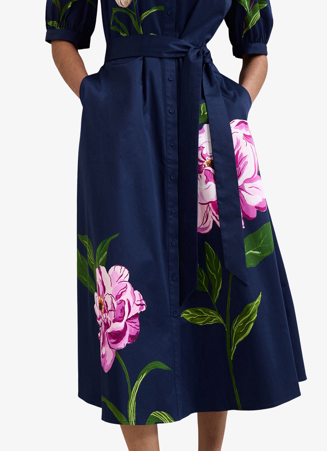 Phase Eight Kerrie midi jurk met bloemenprint en strikceintuur - detail 6 donkerblauw
