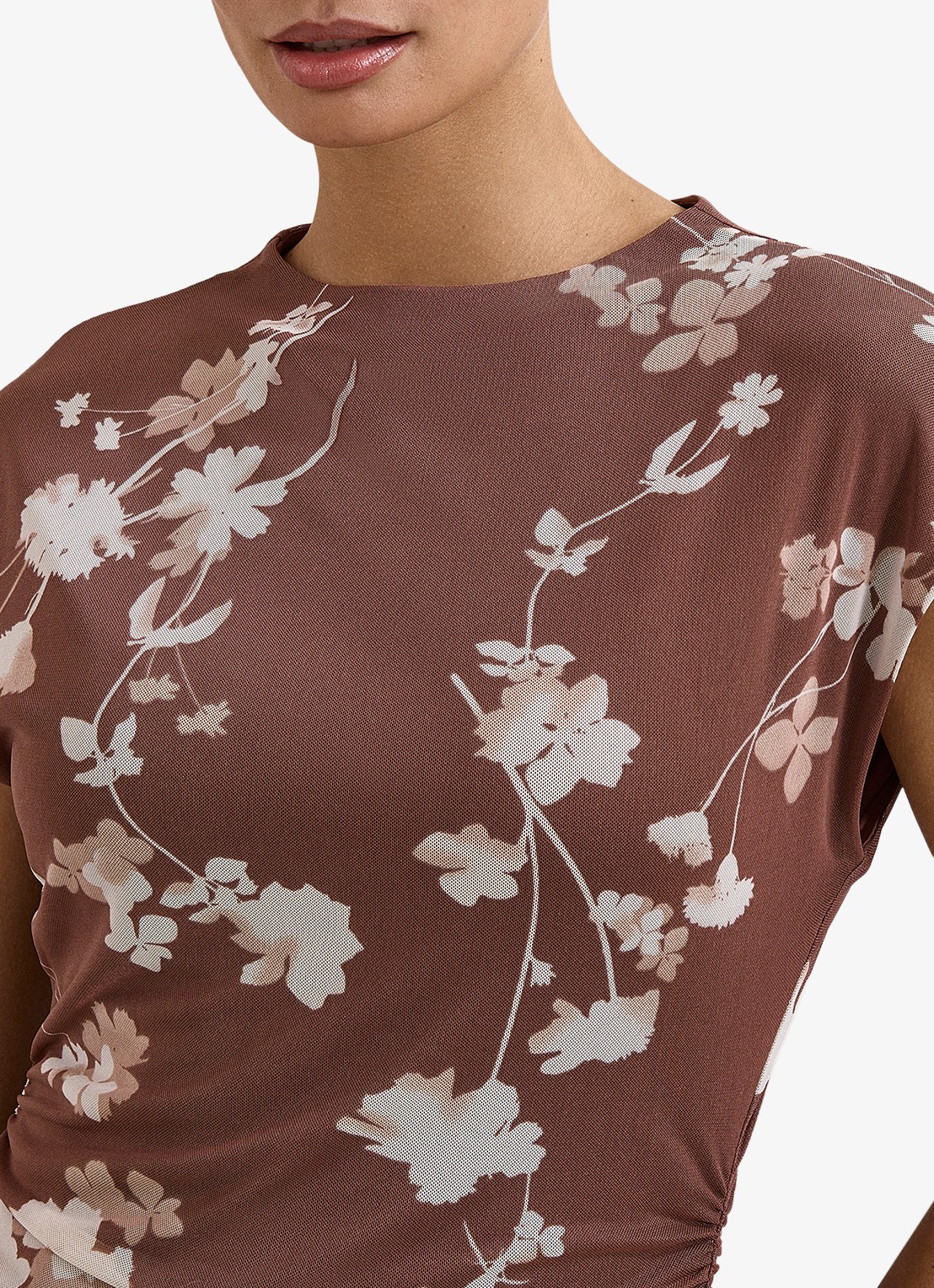 Phase Eight Kezia  top van mesh met bloemenprint - detail 2 bruin
