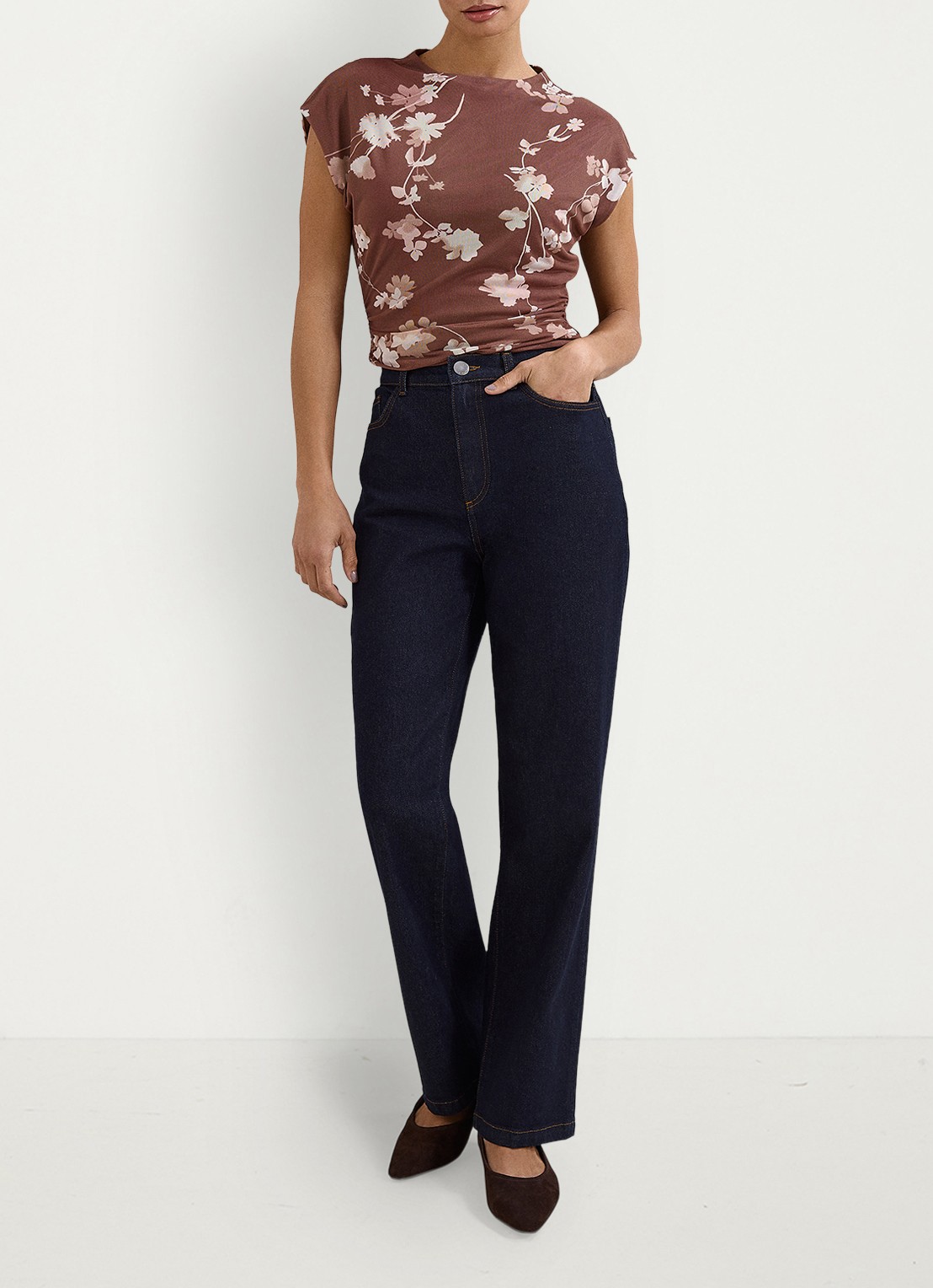 Phase Eight Kezia  top van mesh met bloemenprint - voorkant 6 bruin