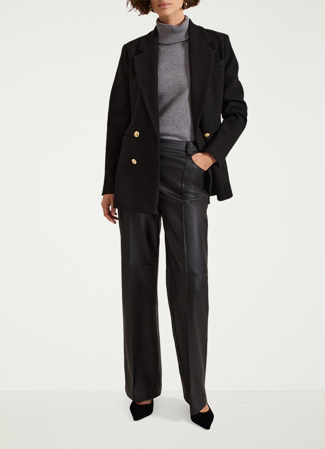 Phase Eight Kiana double-breasted blazer van bouclé - voorkant 8 zwart