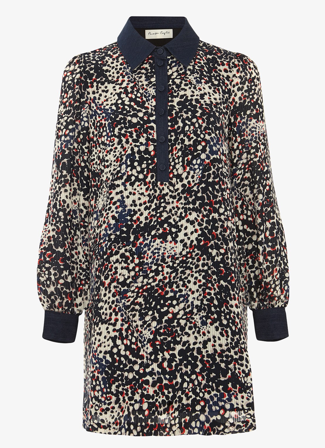 Phase Eight Kristel mini tuniekjurk met stippenprint - voorkant donkerblauw