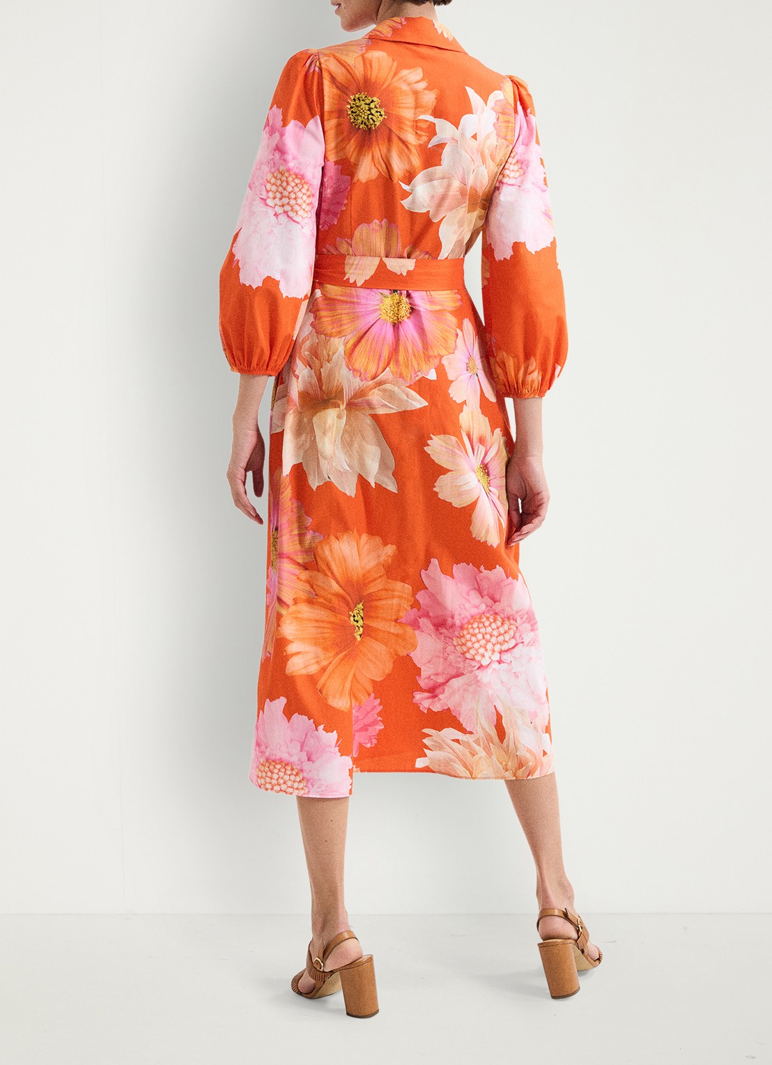 Phase Eight Kristina midi blousejurk met bloemenprint - achterkant 7 orange