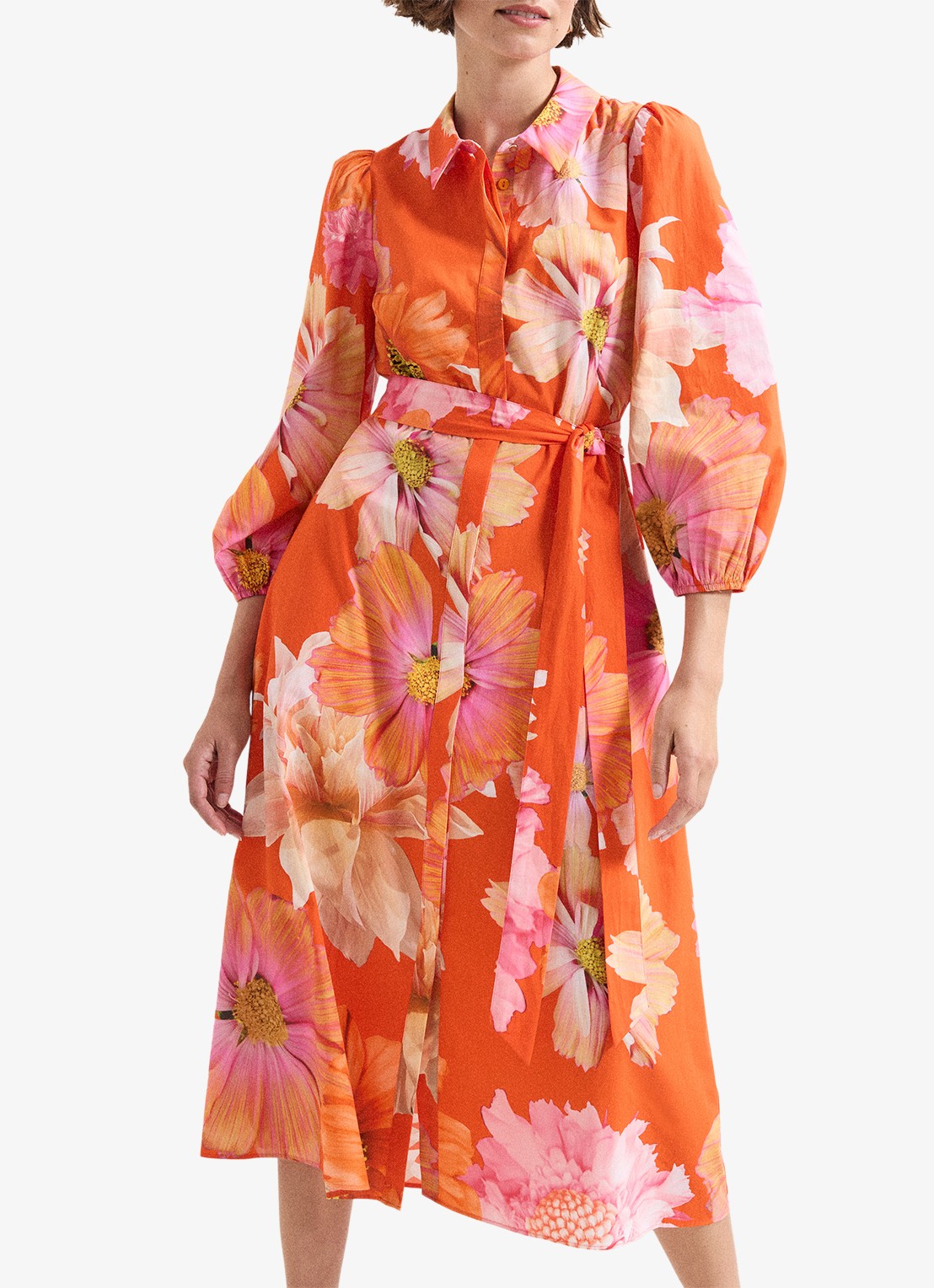 Phase Eight Kristina midi blousejurk met bloemenprint - detail 3 orange