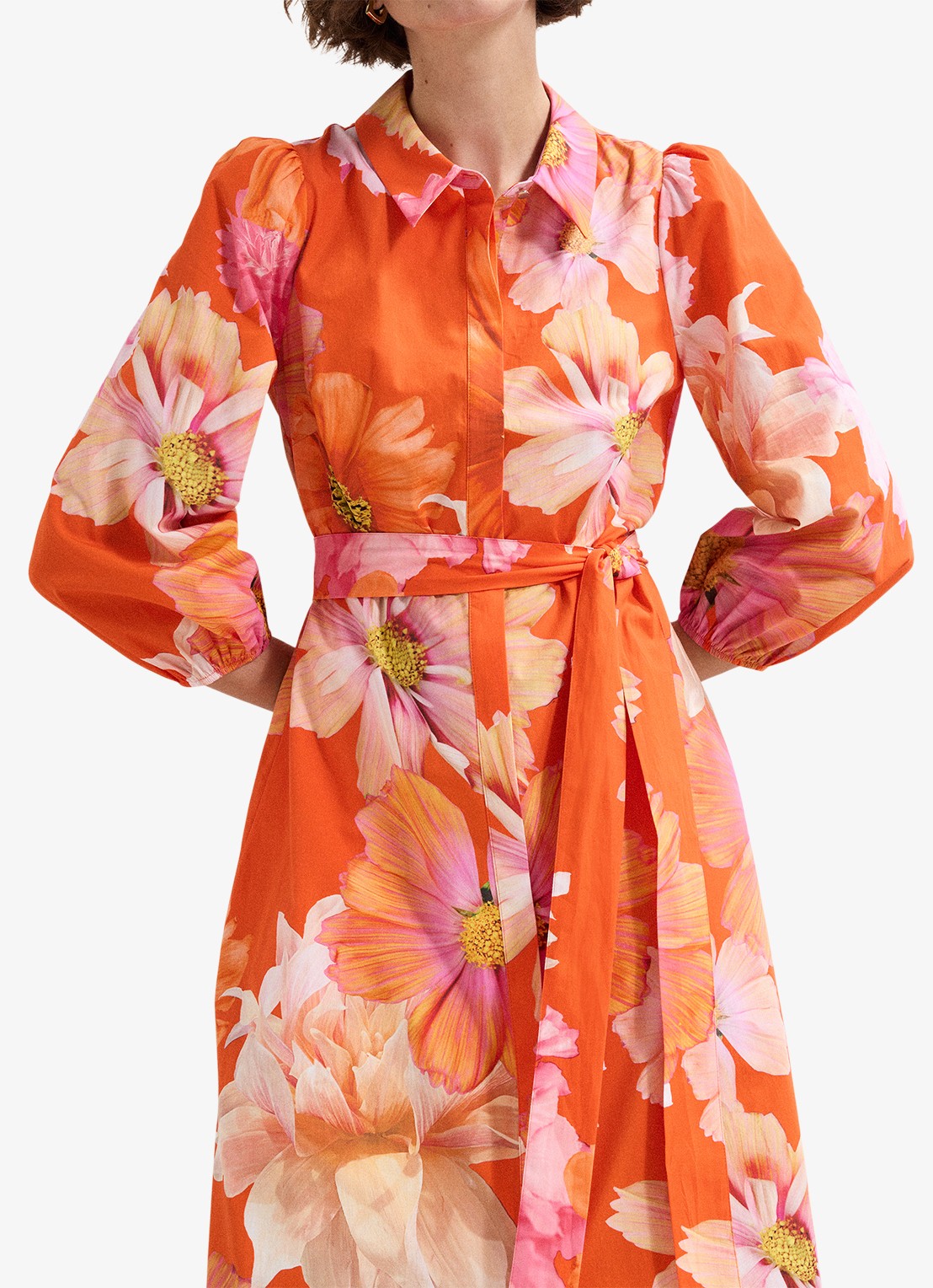 Phase Eight Kristina midi blousejurk met bloemenprint - detail 5 orange