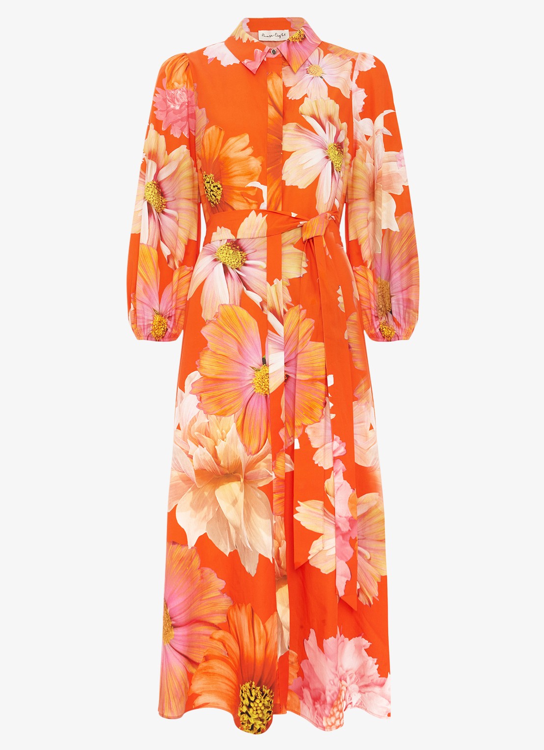 Phase Eight Kristina midi blousejurk met bloemenprint - voorkant orange