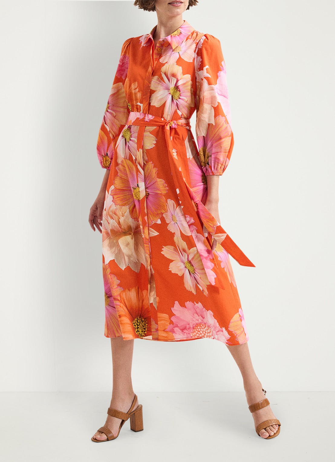 Phase Eight Kristina midi blousejurk met bloemenprint - voorkant 2 orange