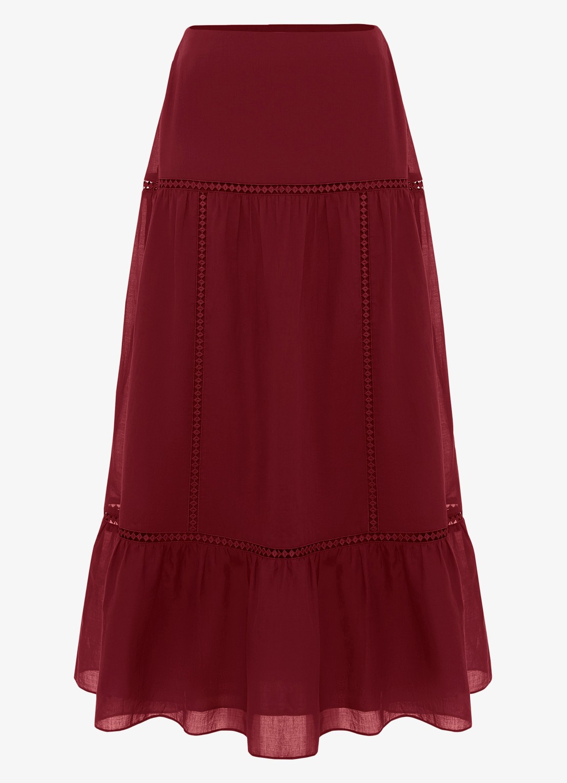 Phase Eight Kyla maxi rok met opengewerkt dessin - voorkant bordeauxrood