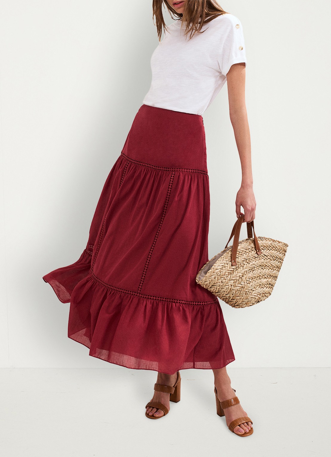Phase Eight Kyla maxi rok met opengewerkt dessin - voorkant 2 bordeauxrood