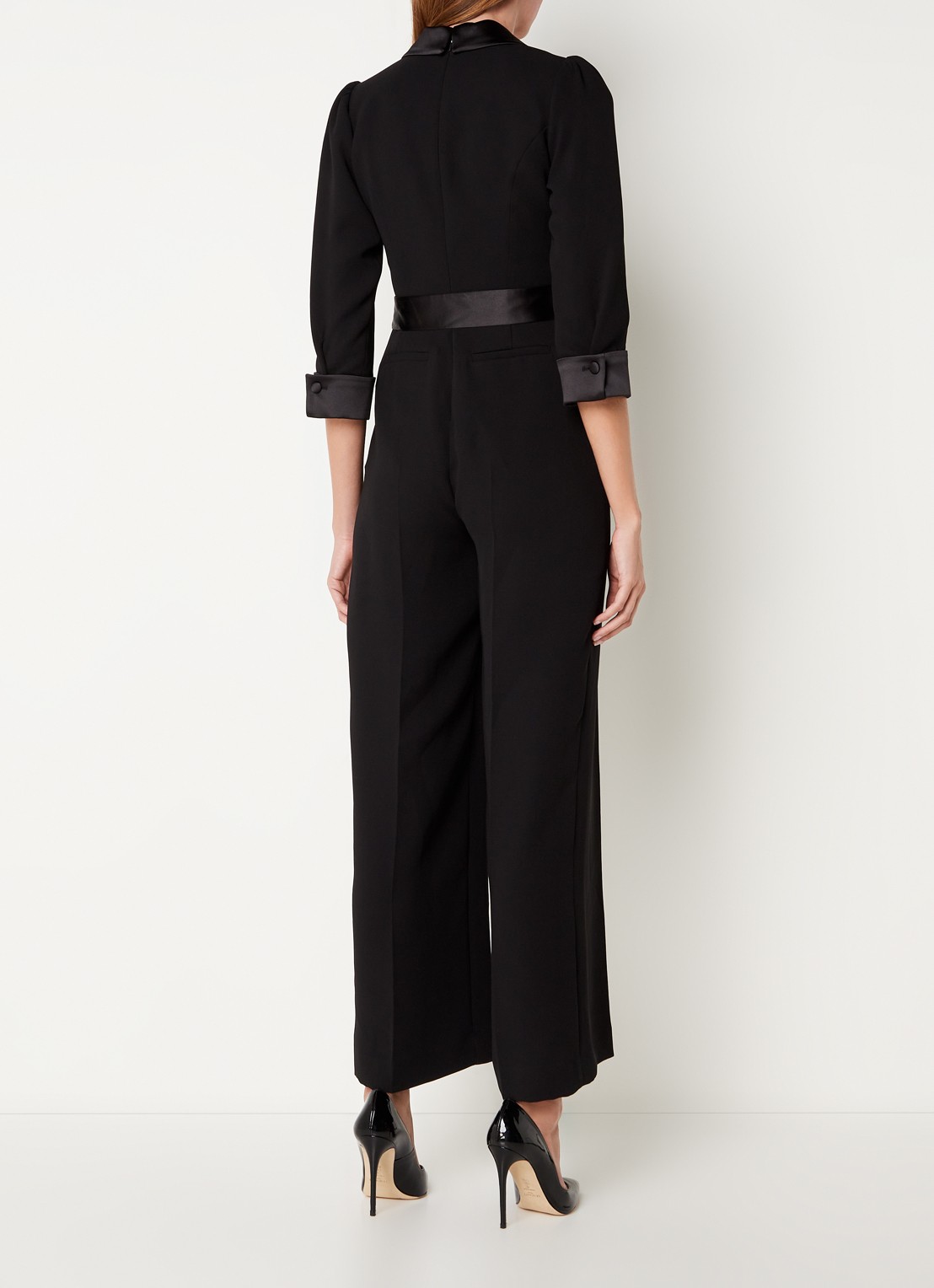 Phase Eight Kylie Tux jumpsuit met steekzakken en strikceintuur - achterkant 2 zwart