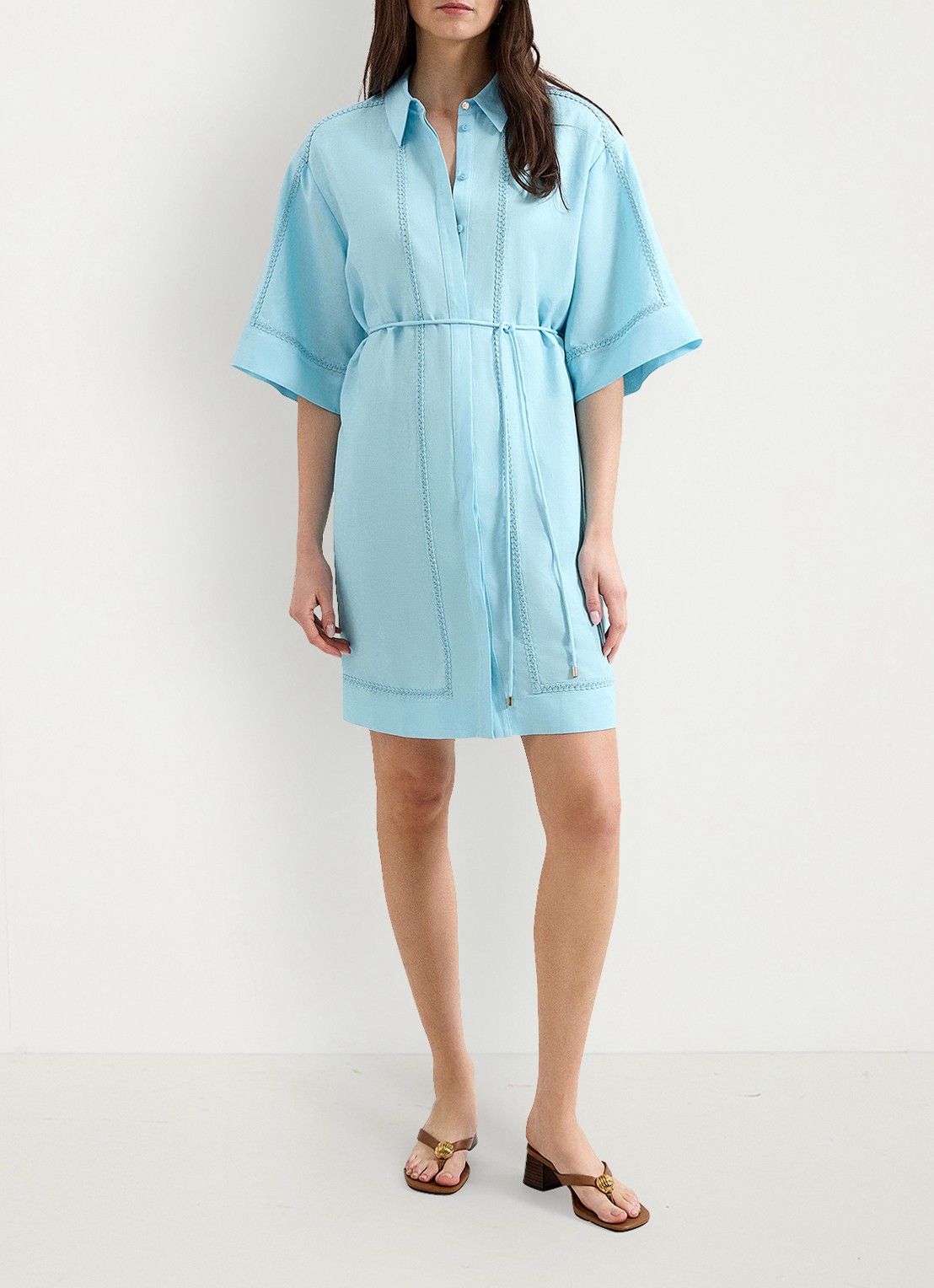 Phase Eight Lara mini blousejurk in linnenblend - voorkant 5 blauw