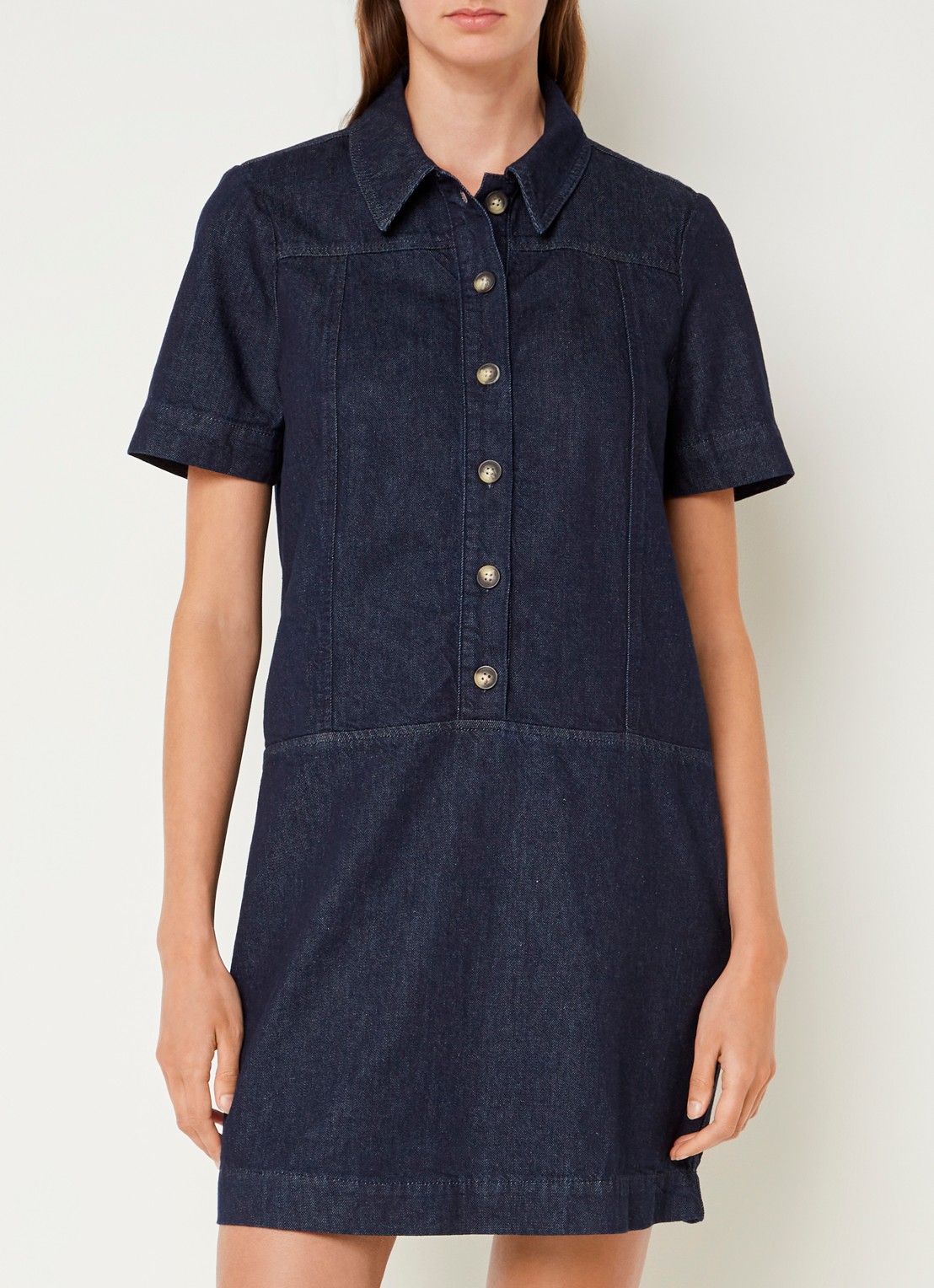 Phase Eight Larisa mini denim blousejurk met kraag - detail indigo
