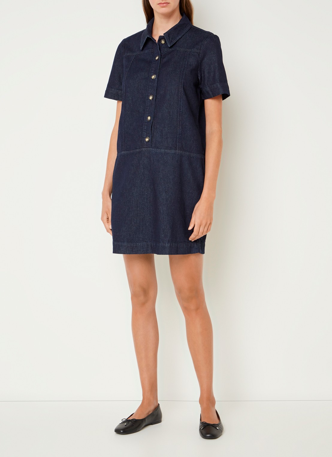 Phase Eight Larisa mini denim blousejurk met kraag - voorkant 4 indigo