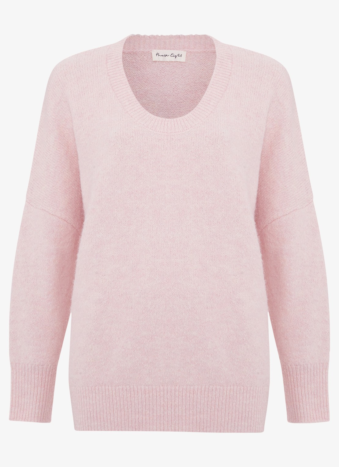 Phase Eight Leah fijngebreide trui in wolblend - voorkant 7 roze