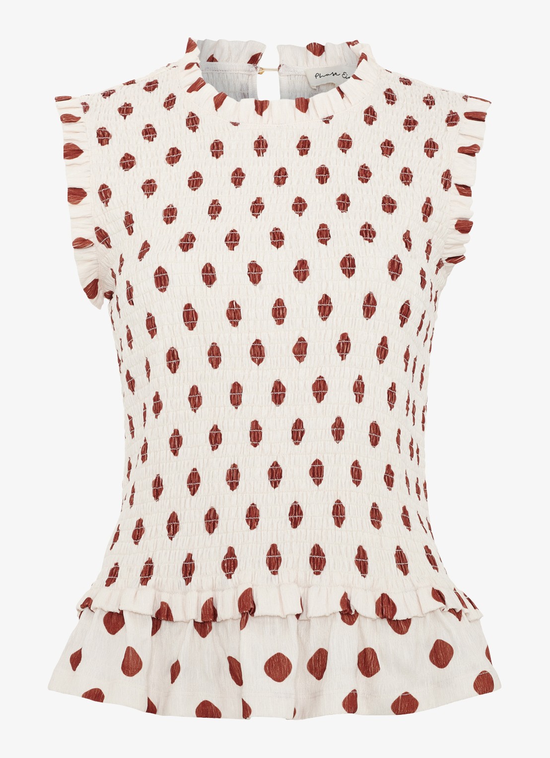 Phase Eight Lenora top met stippenprint en smockwerk - voorkant gebroken wit