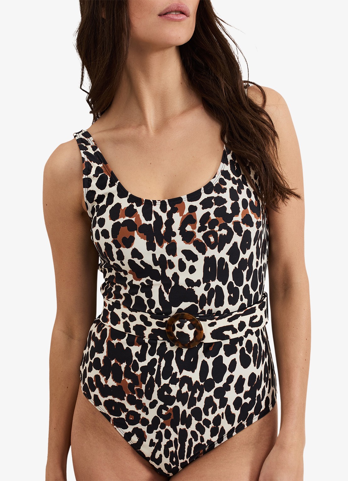 Phase Eight Leopard badpak met panterprint - detail 4 donkerbruin