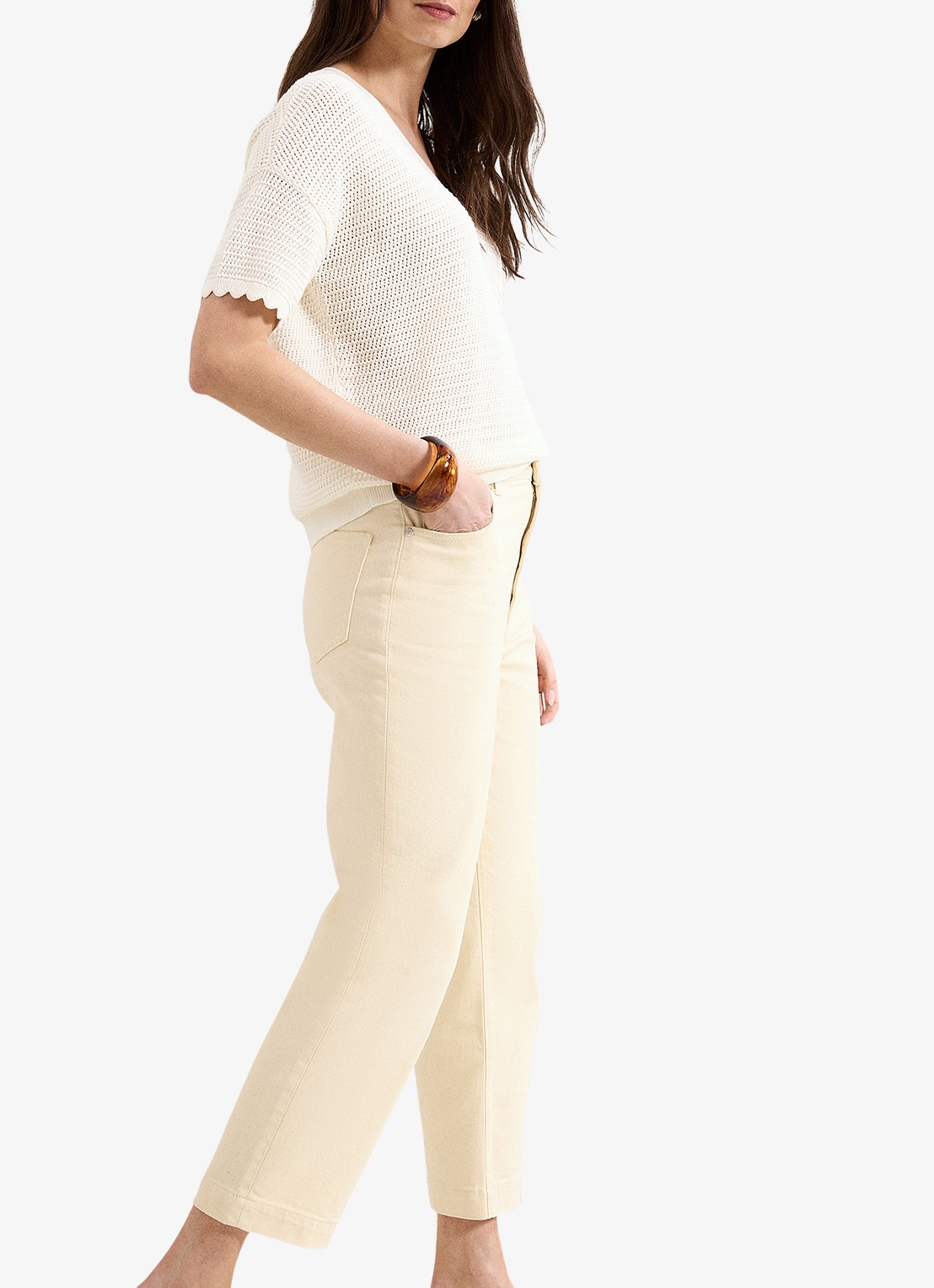 Phase Eight Lexi high waist cropped tapered fit jeans met steekzakken - detail 5 vanillegeel