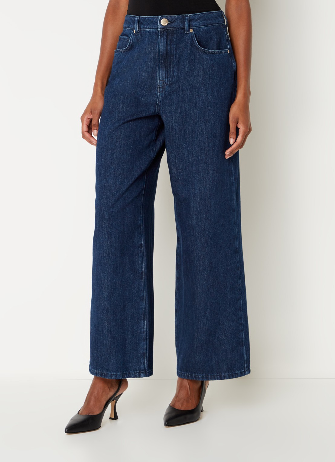 Phase Eight Liana high waist wide leg jeans met donkere wassing - detail 3 indigo