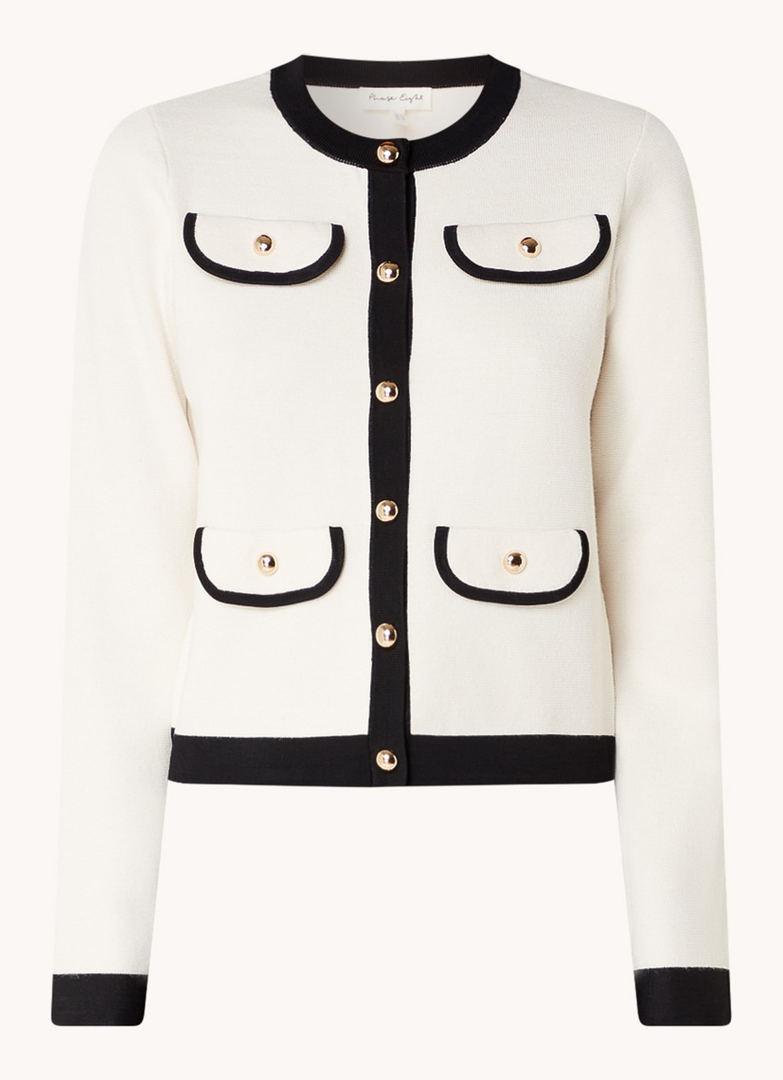 Phase Eight Libby fijngebreid vest in wolblend met sierknopen - voorkant 2 zwart