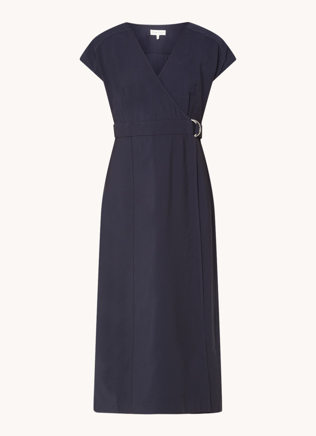 Phase Eight Liv midi wikkeljurk met V-hals - voorkant 3 donkerblauw