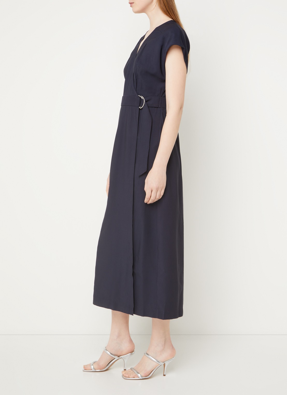 Phase Eight Liv midi wikkeljurk met V-hals - voorkant 4 donkerblauw