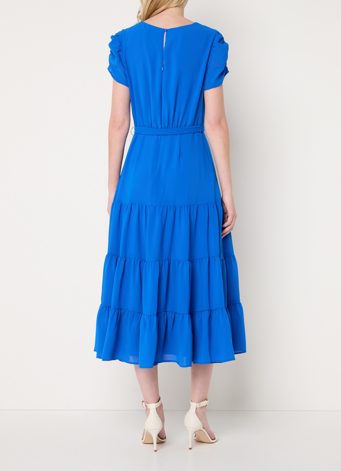Phase Eight Lola midi jurk met volant en strikceintuur - achterkant 3 kobaltblauw
