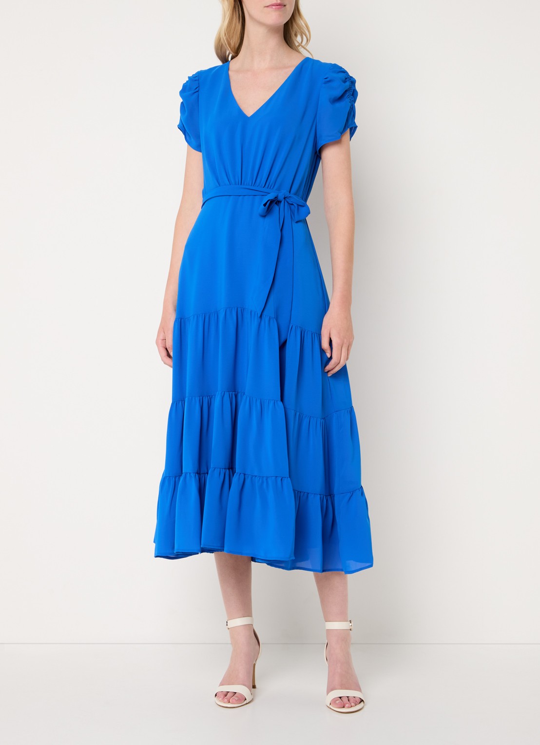 Phase Eight Lola midi jurk met volant en strikceintuur - detail 4 kobaltblauw