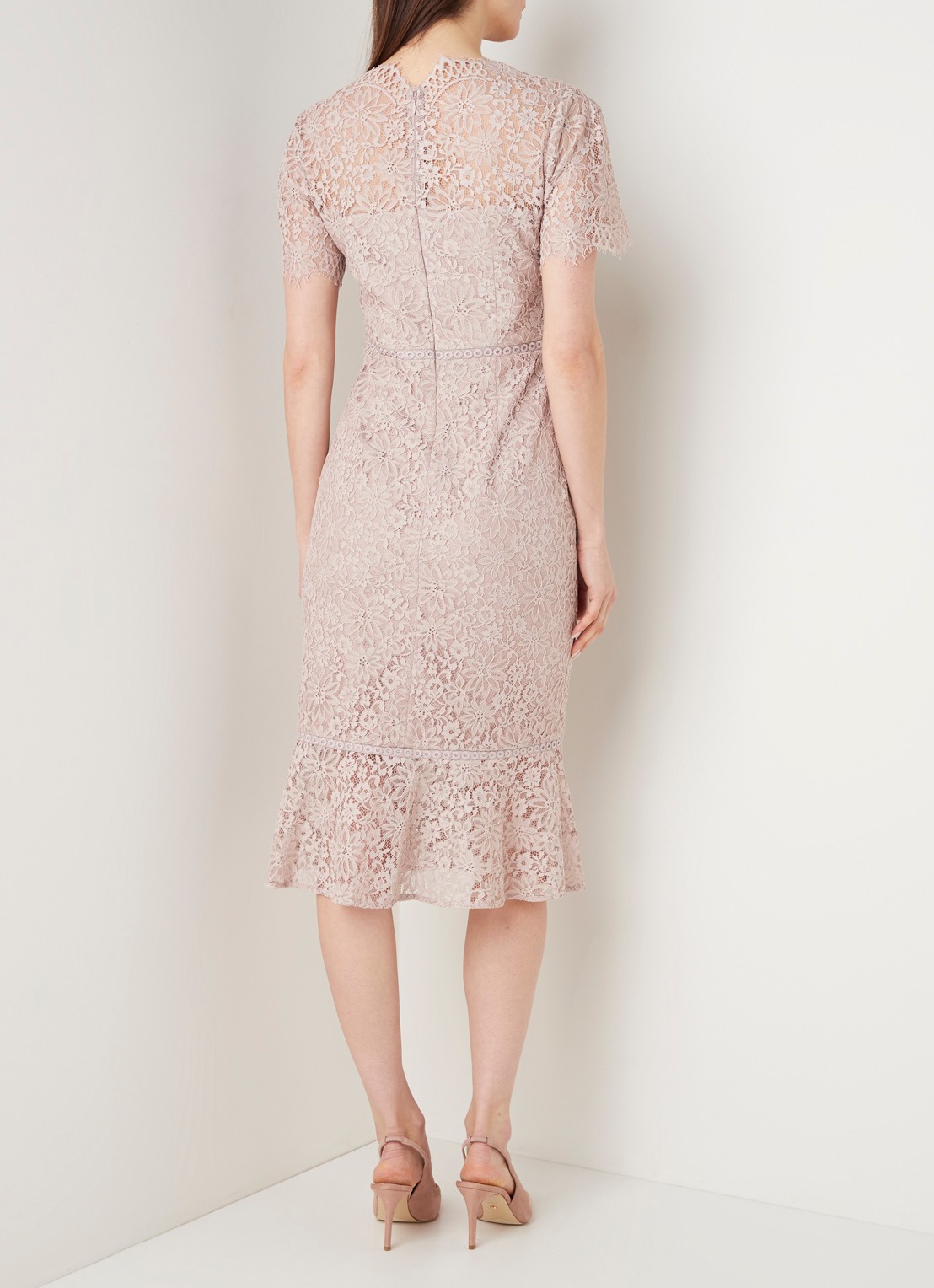 Phase Eight Lorella midi jurk van kant  - achterkant oudroze