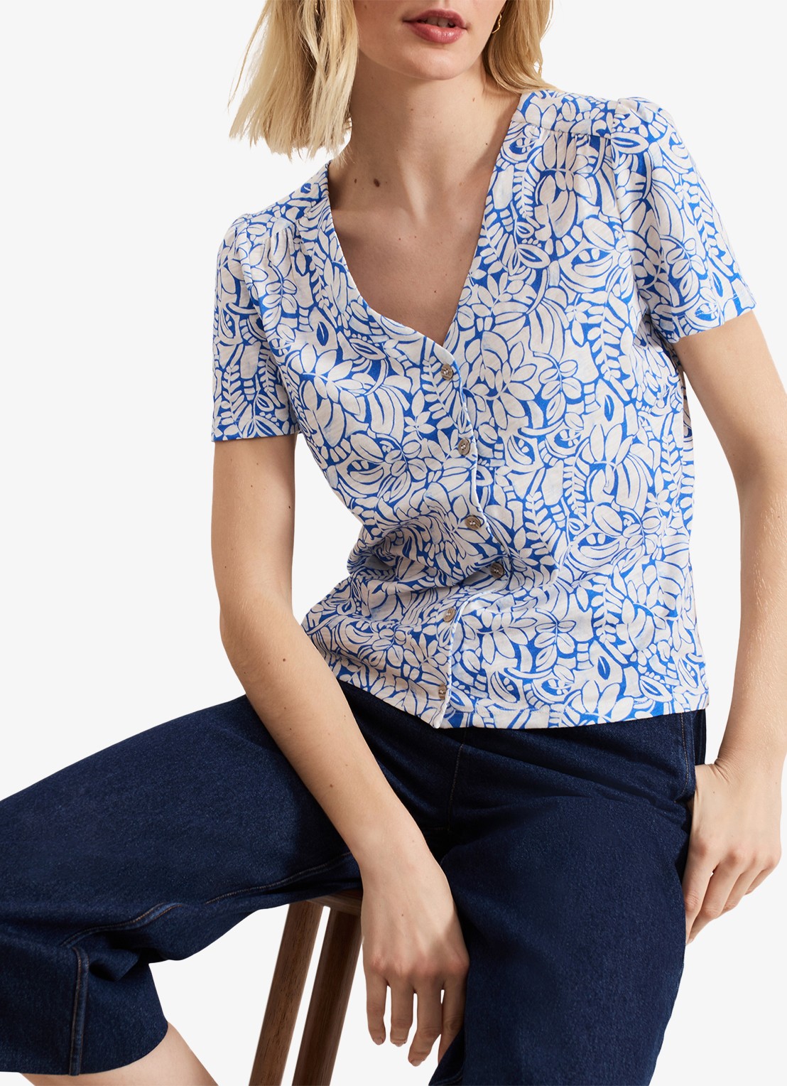 Phase Eight Lorenna top met bloemenprint - detail 7 blauw