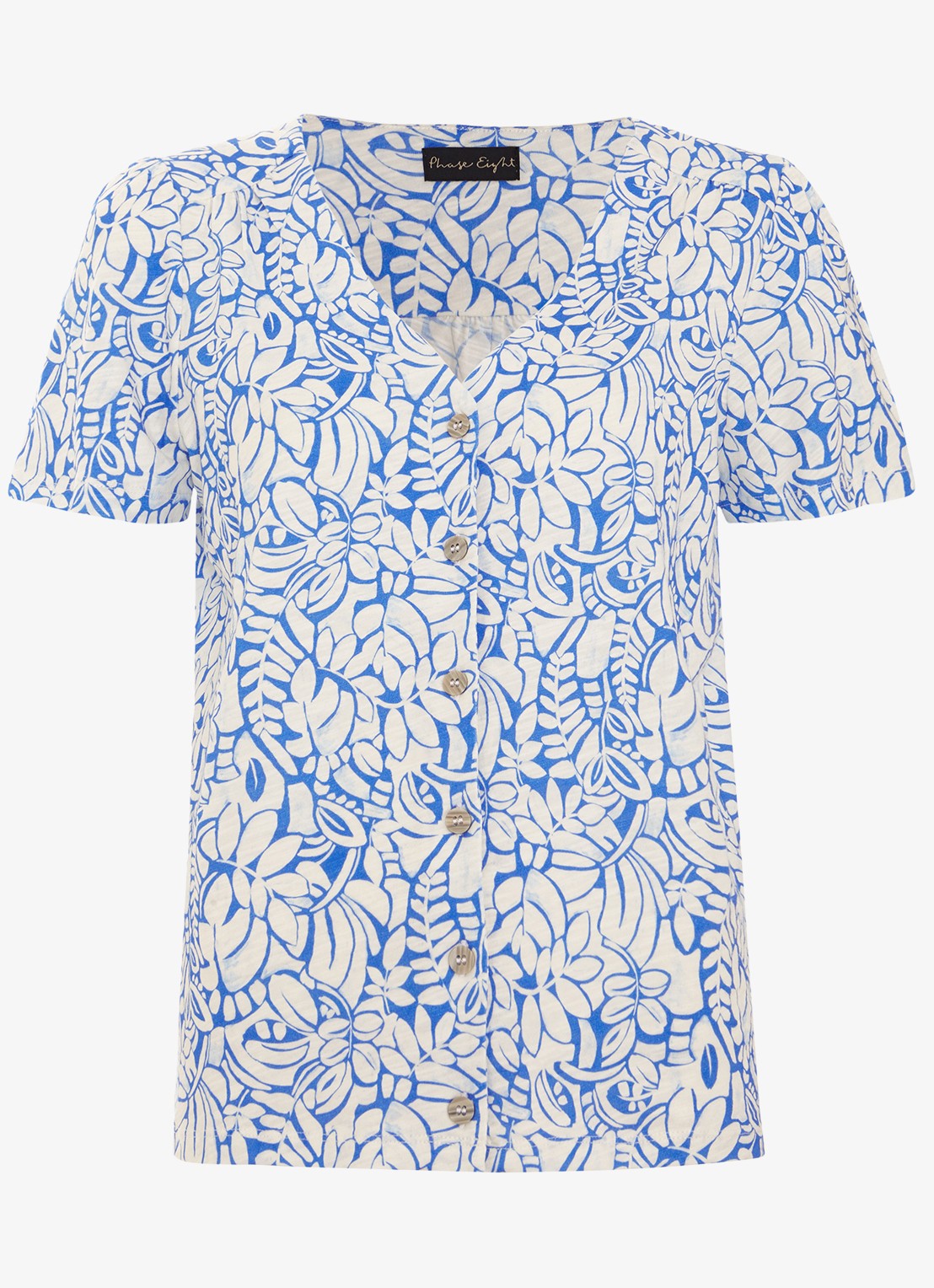 Phase Eight Lorenna top met bloemenprint - voorkant 2 blauw