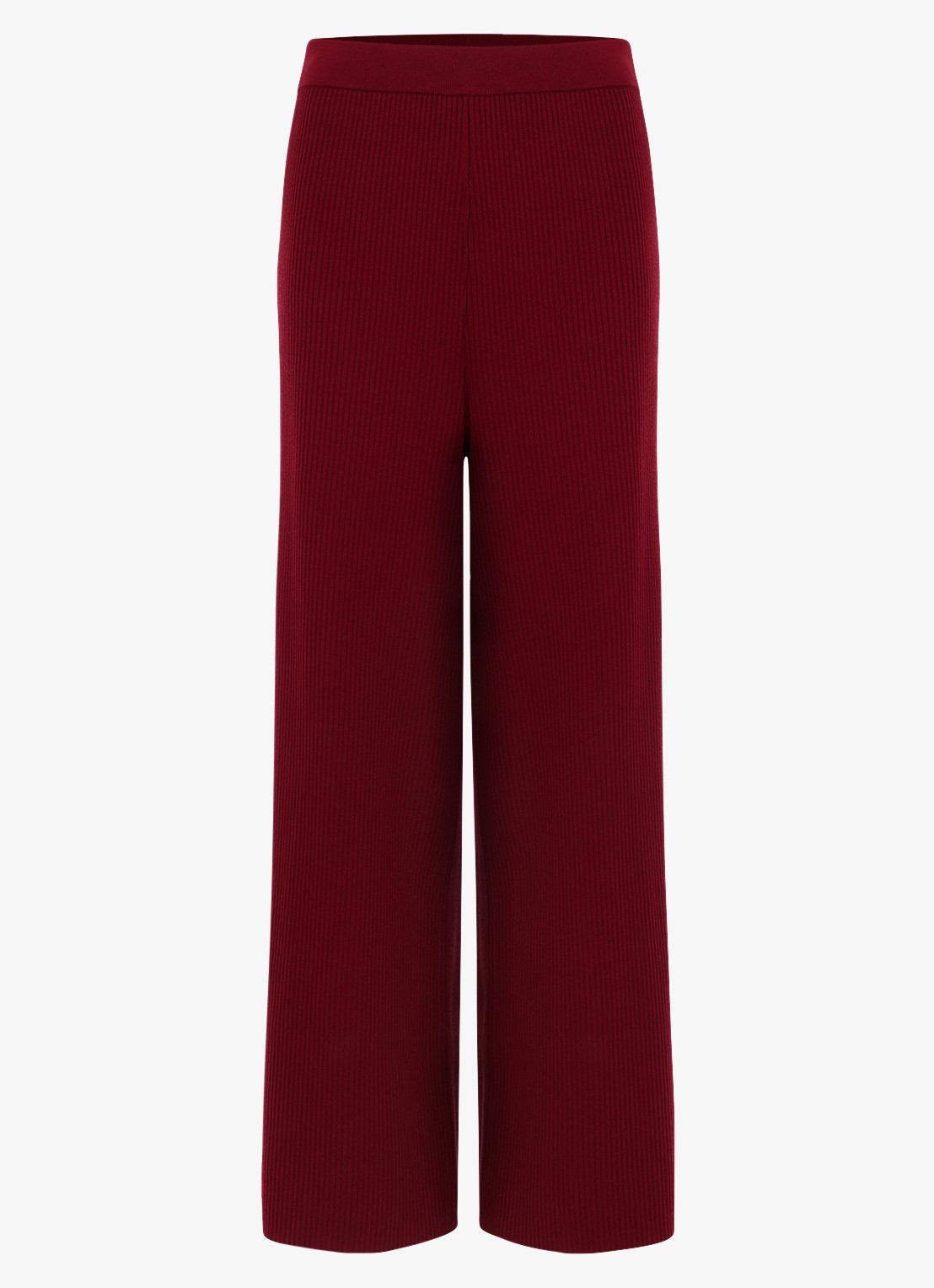 Phase Eight Lori ribgebreide high waist wide fit broek - voorkant bordeauxrood