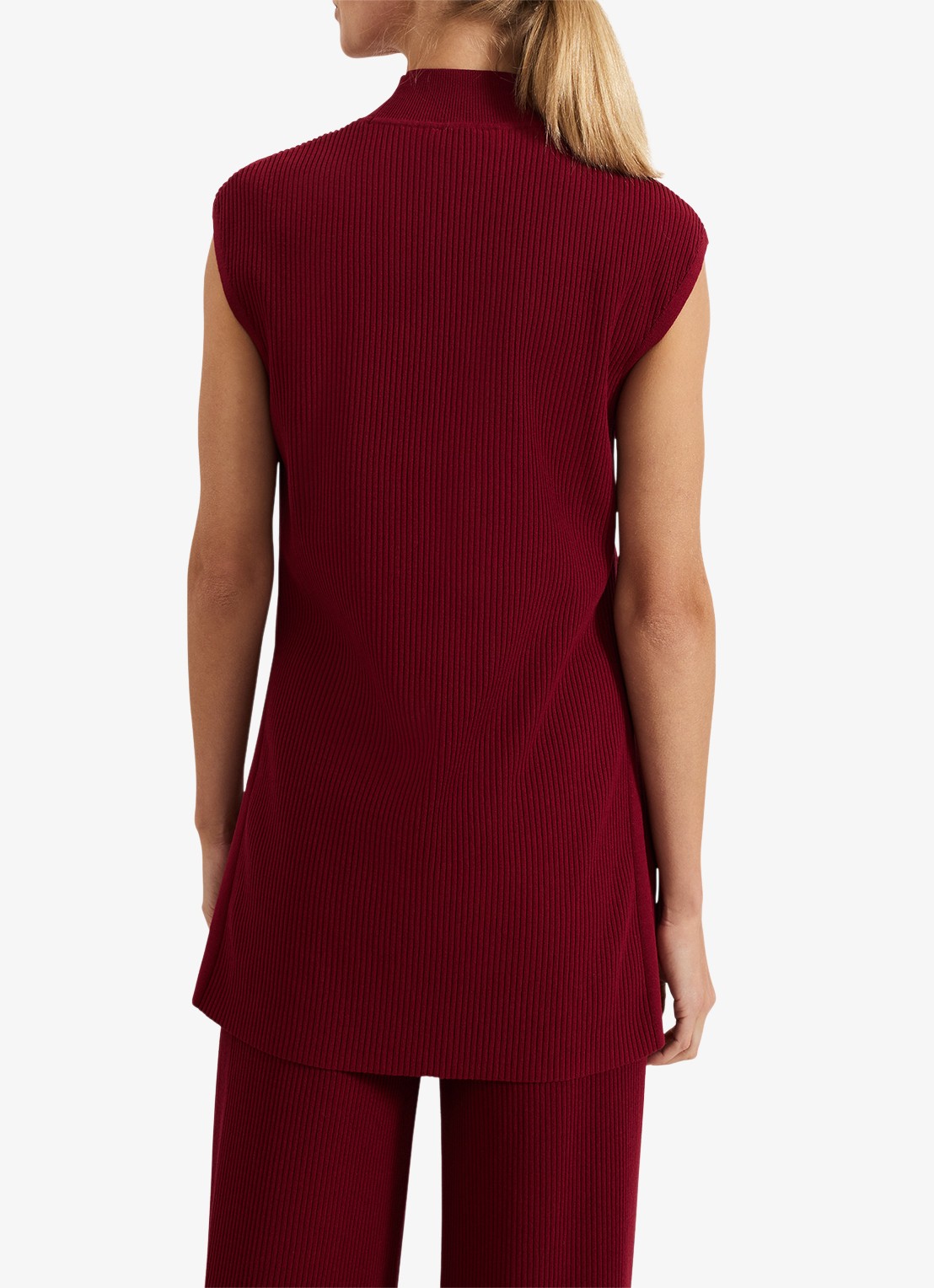 Phase Eight Lori ribgebreide top met splitten - achterkant 6 bordeauxrood