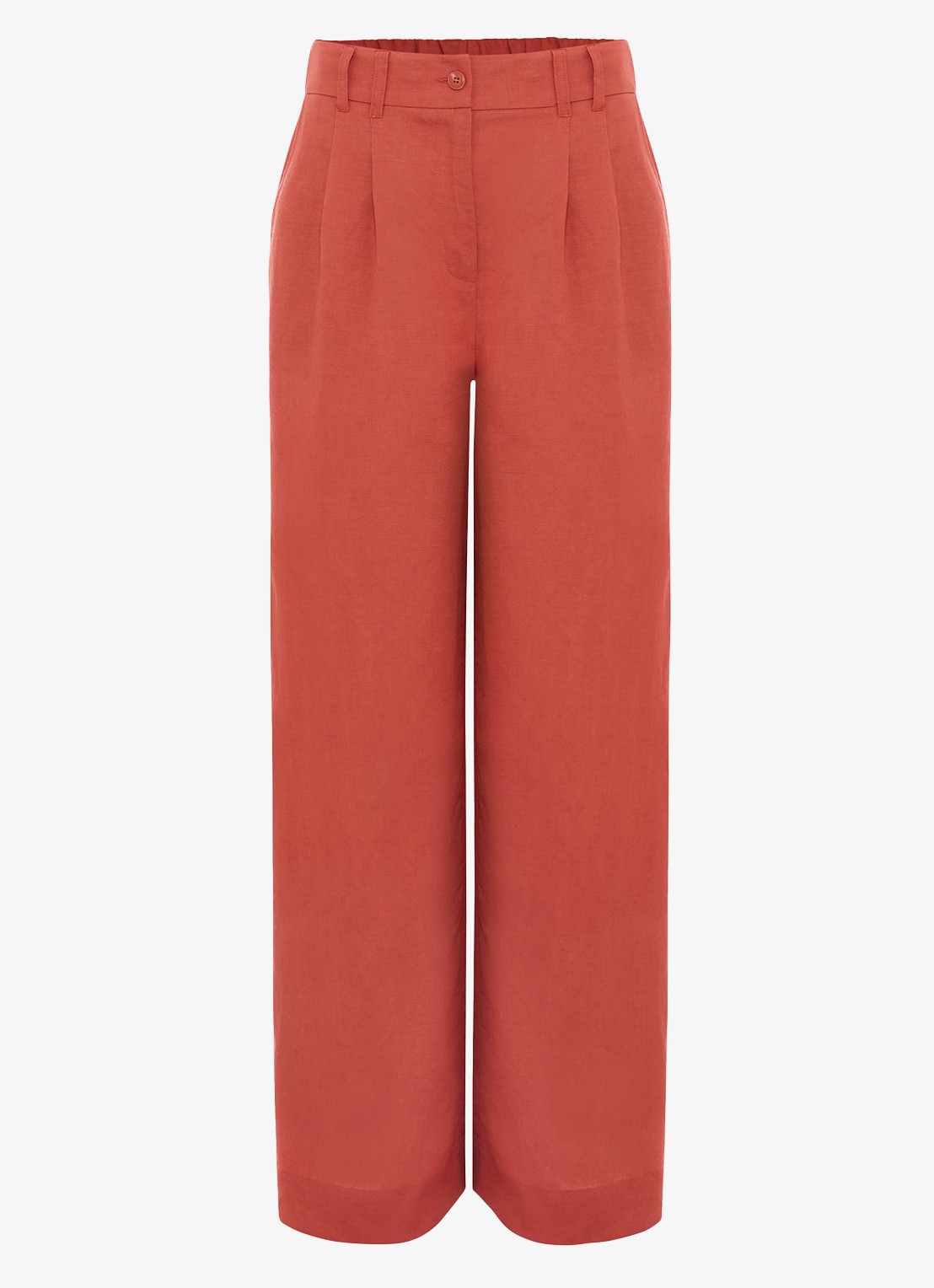 Phase Eight Lottie high waist loose fit pantalon in linnenblend - voorkant roodbruin