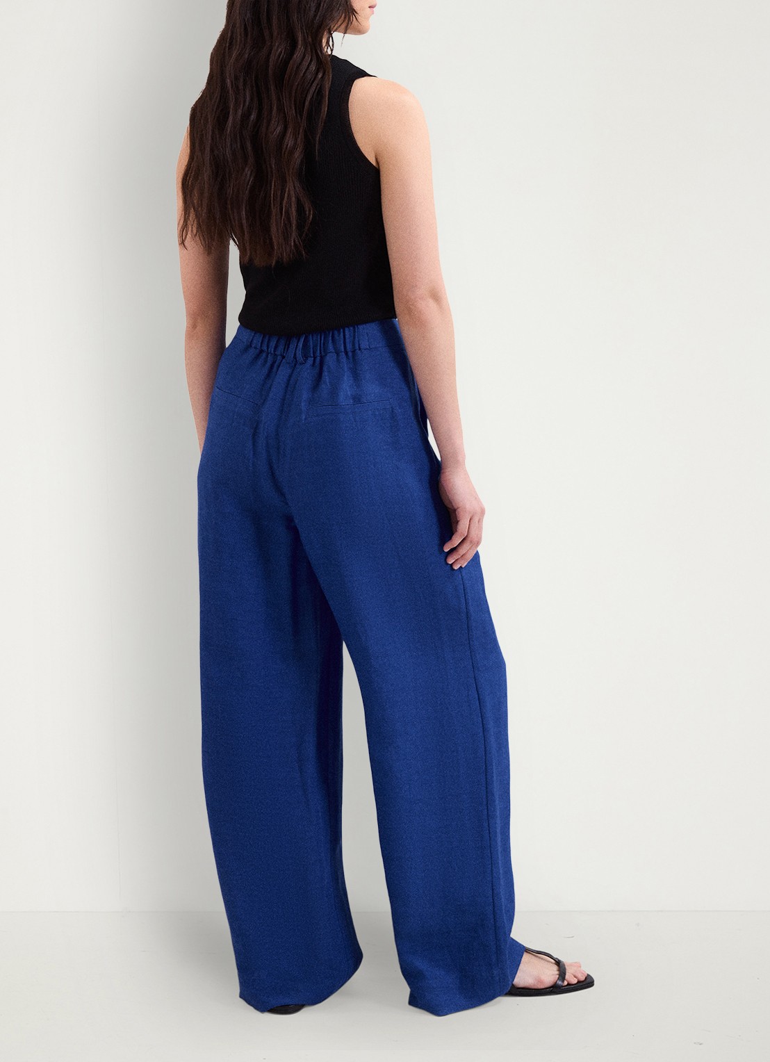Phase Eight Lottie high waist wide leg pantalon in linnenblend - achterkant kobaltblauw