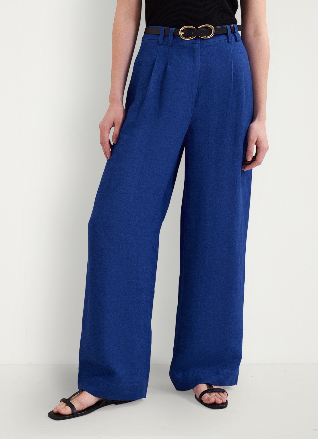 Phase Eight Lottie high waist wide leg pantalon in linnenblend - detail 4 kobaltblauw