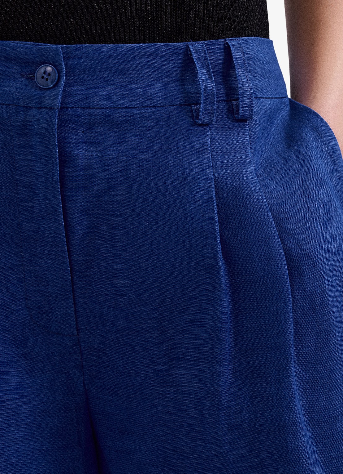 Phase Eight Lottie high waist wide leg pantalon in linnenblend - detail 7 kobaltblauw