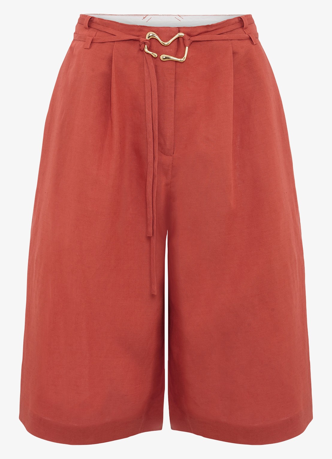 Phase Eight Lottie mid waist straight fit korte broek in linnenblend - voorkant 5 roodbruin