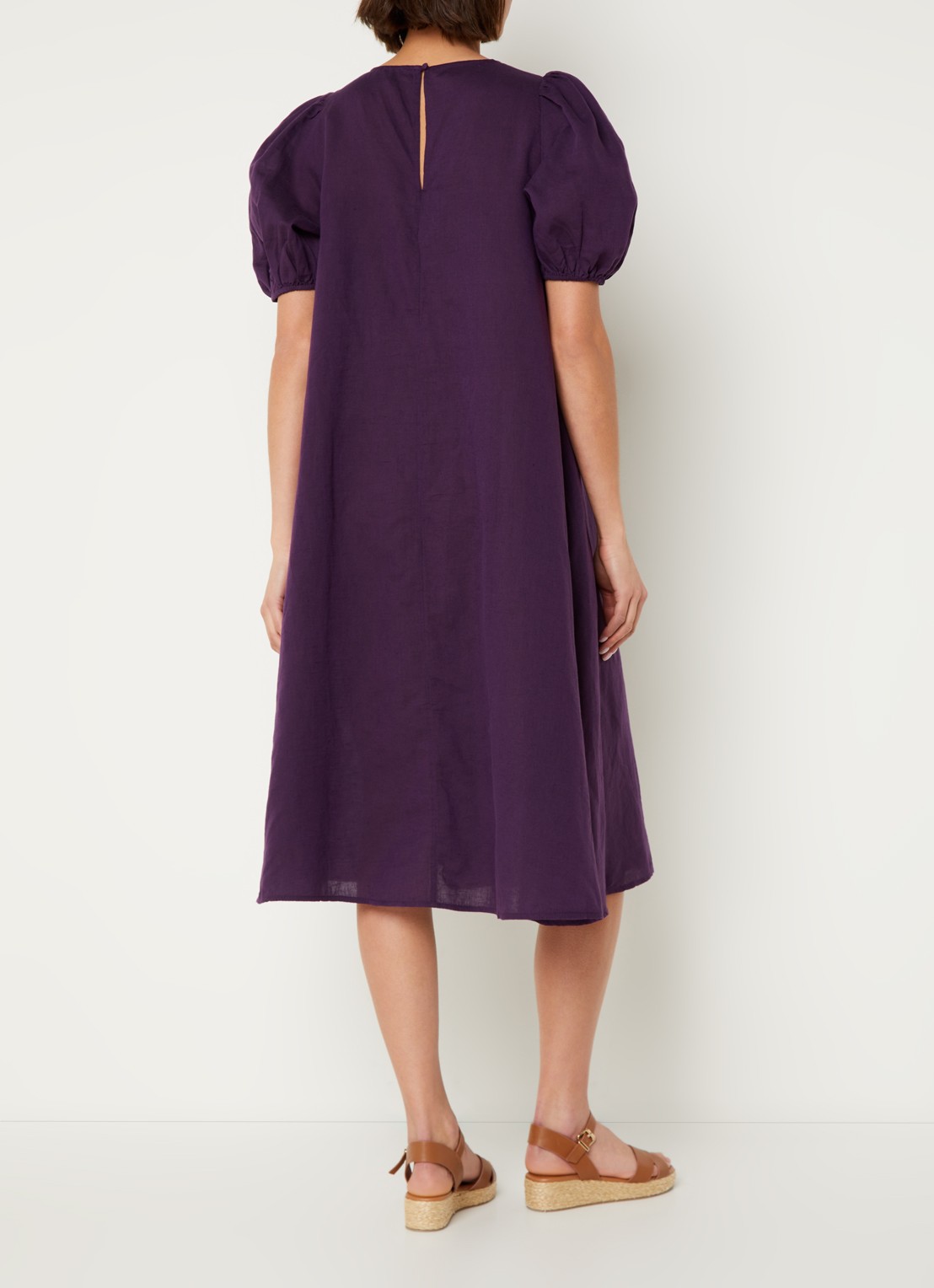 Phase Eight Lotty midi jurk in linnenblend met steekzakken - achterkant aubergine