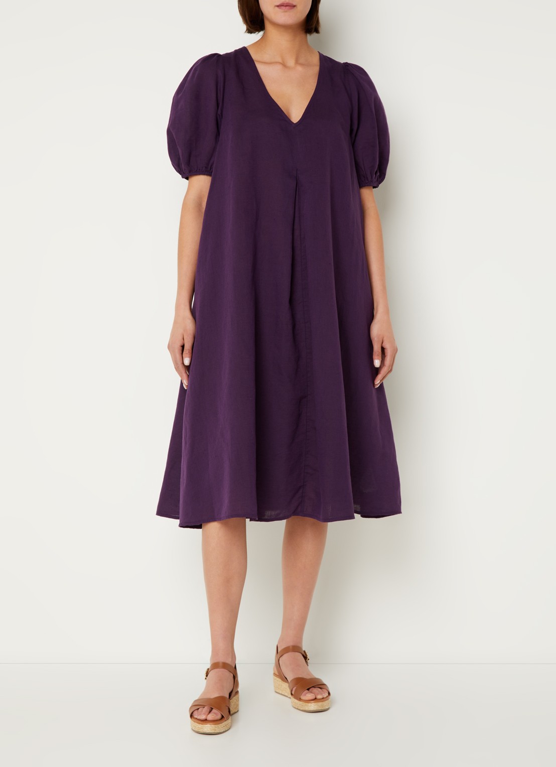 Phase Eight Lotty midi jurk in linnenblend met steekzakken - detail 4 aubergine