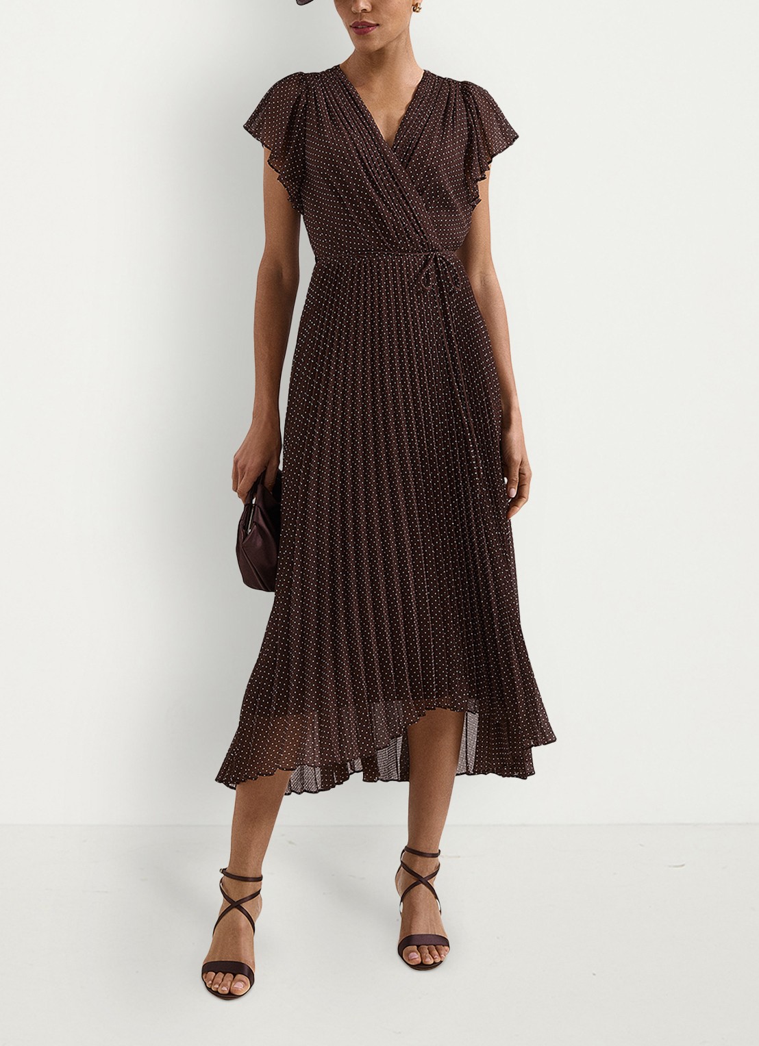 Phase Eight Louisa midi jurk met plooidetail  - voorkant 2 bruin