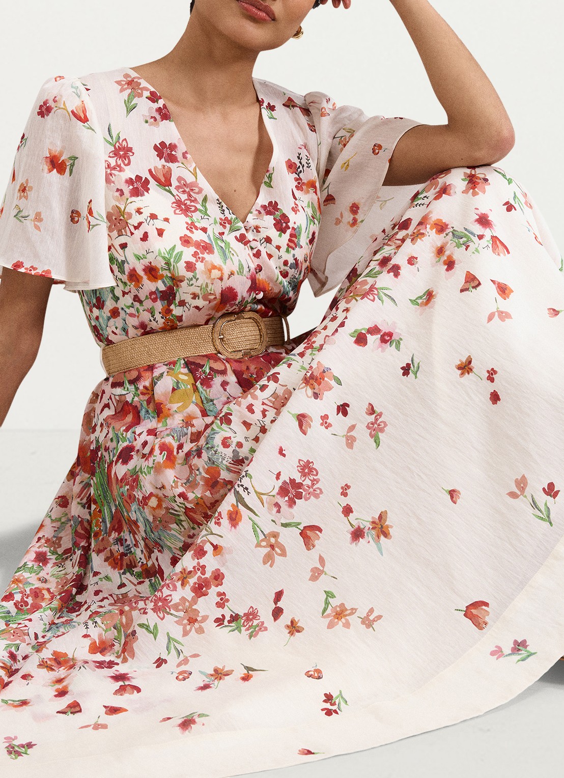 Phase Eight Lovette midi jurk in linnenblend met bloemenprint - detail 7 cream