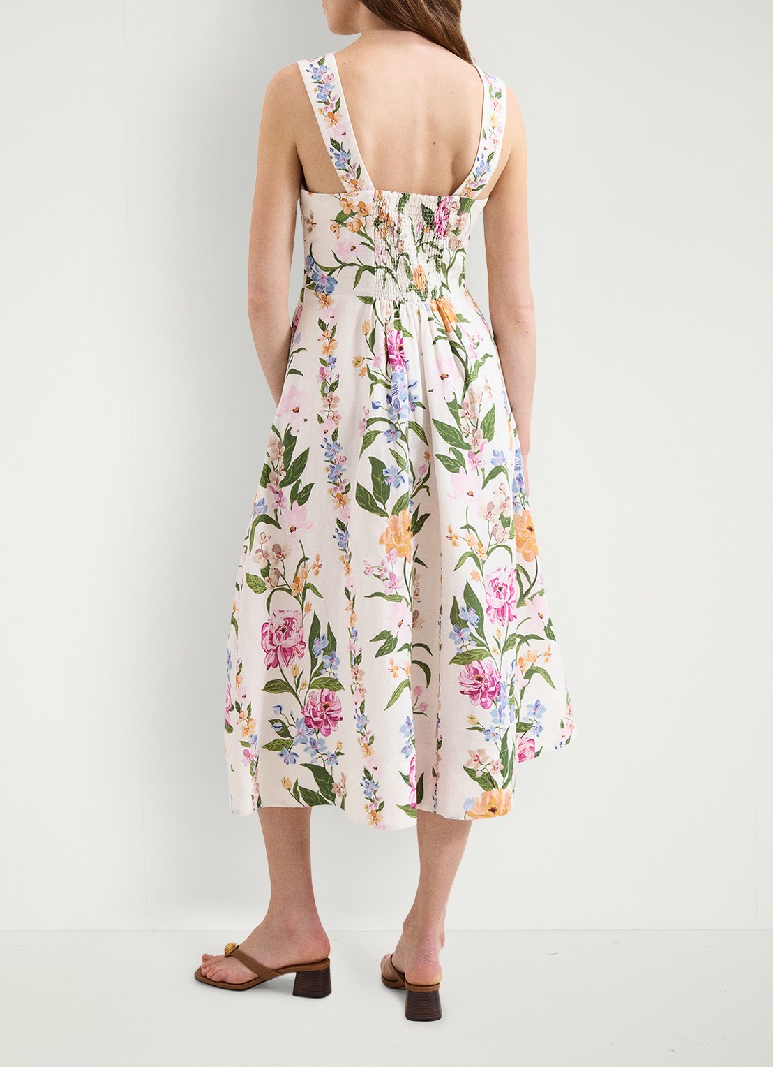Phase Eight Lucia midi jurk in linnenblend met bloemenprint - achterkant gebroken wit