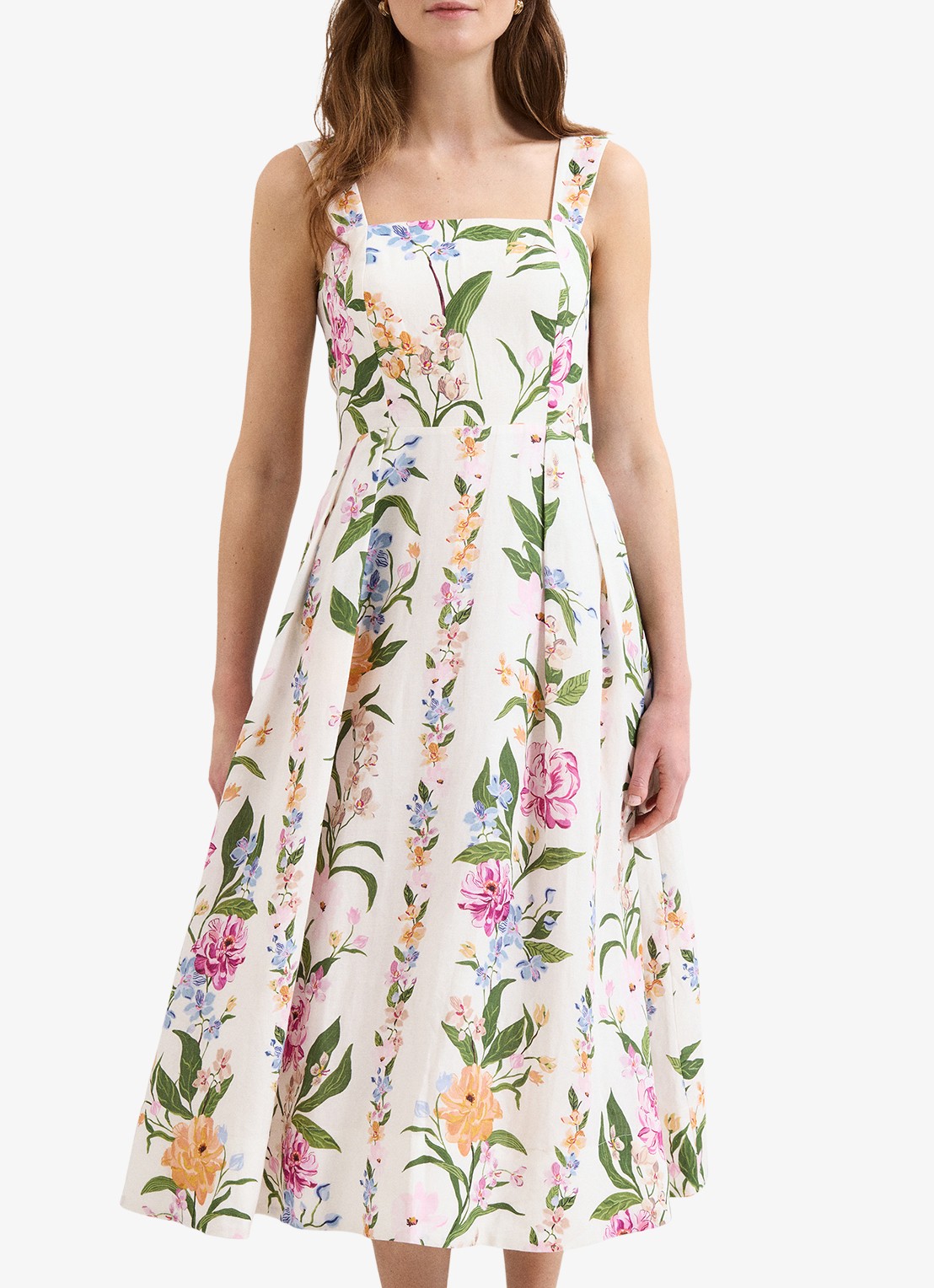 Phase Eight Lucia midi jurk in linnenblend met bloemenprint - detail 2 gebroken wit