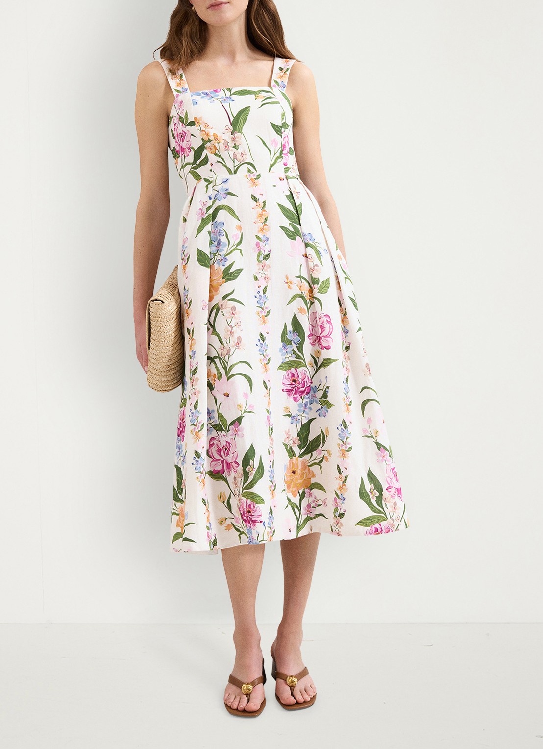 Phase Eight Lucia midi jurk in linnenblend met bloemenprint - voorkant 7 gebroken wit
