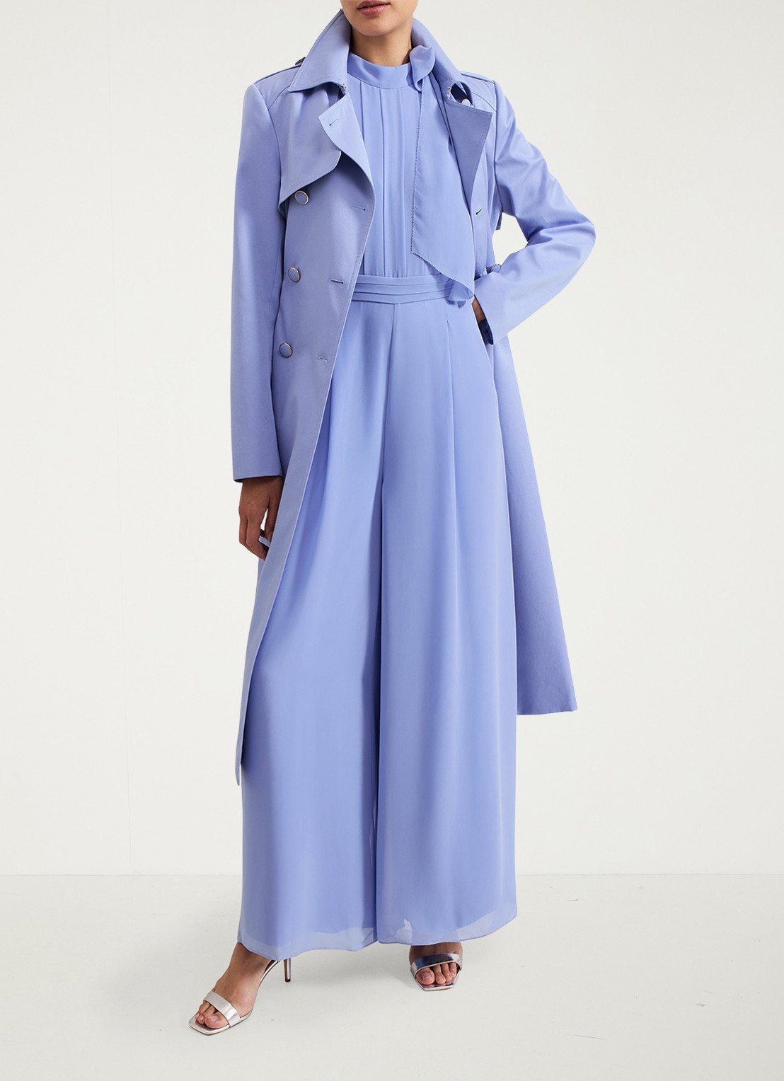 Phase Eight Lucie wide fit jumpsuit van crêpe met sjaalkraag - detail 8 donkerblauw