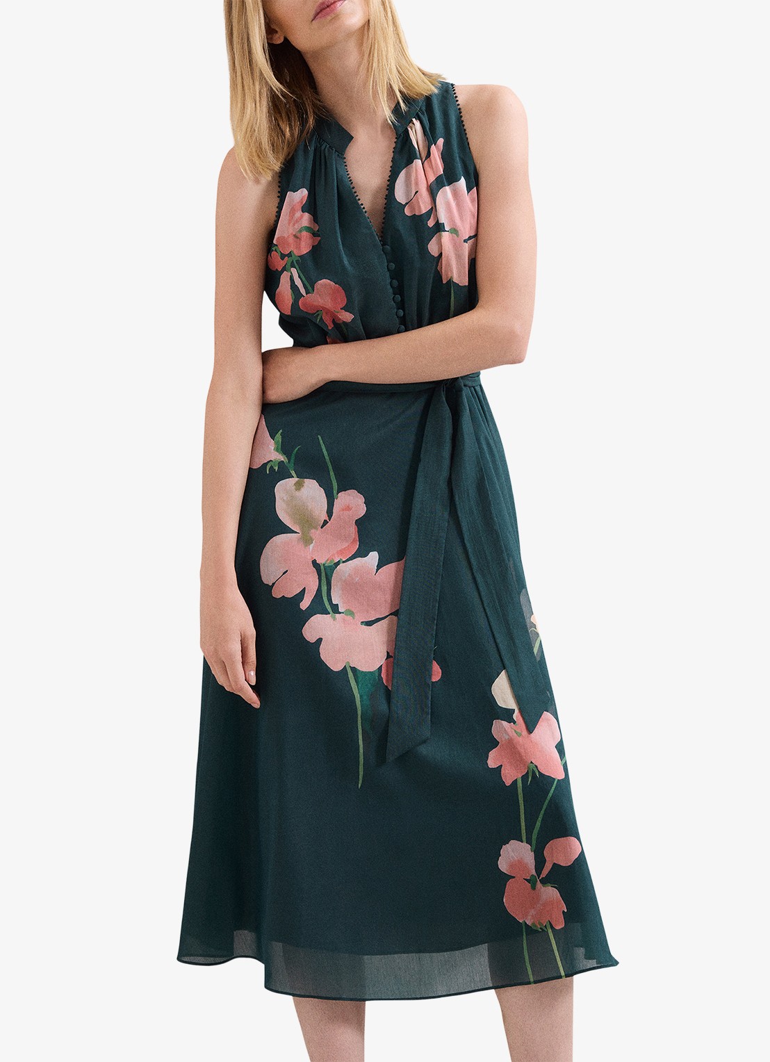Phase Eight Lucinda midi jurk met bloemenprint - detail 3 zeegroen