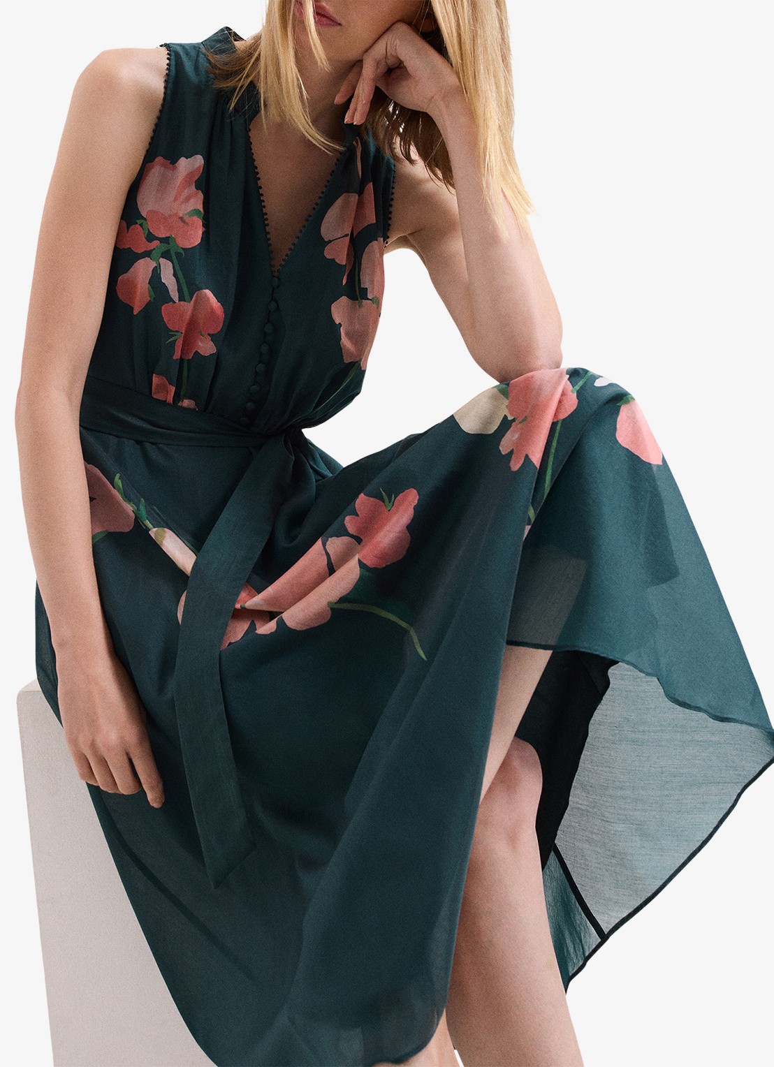Phase Eight Lucinda midi jurk met bloemenprint - detail 7 zeegroen