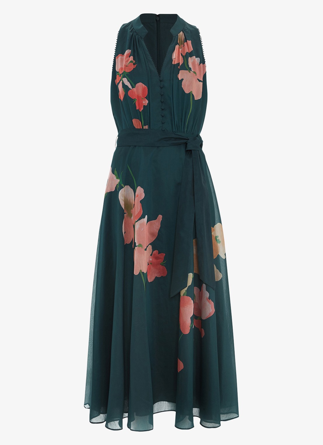 Phase Eight Lucinda midi jurk met bloemenprint - voorkant zeegroen