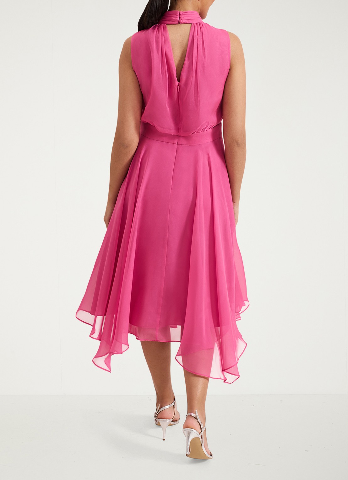 Phase Eight Lucinda midi jurk met plooien - achterkant fuchsia